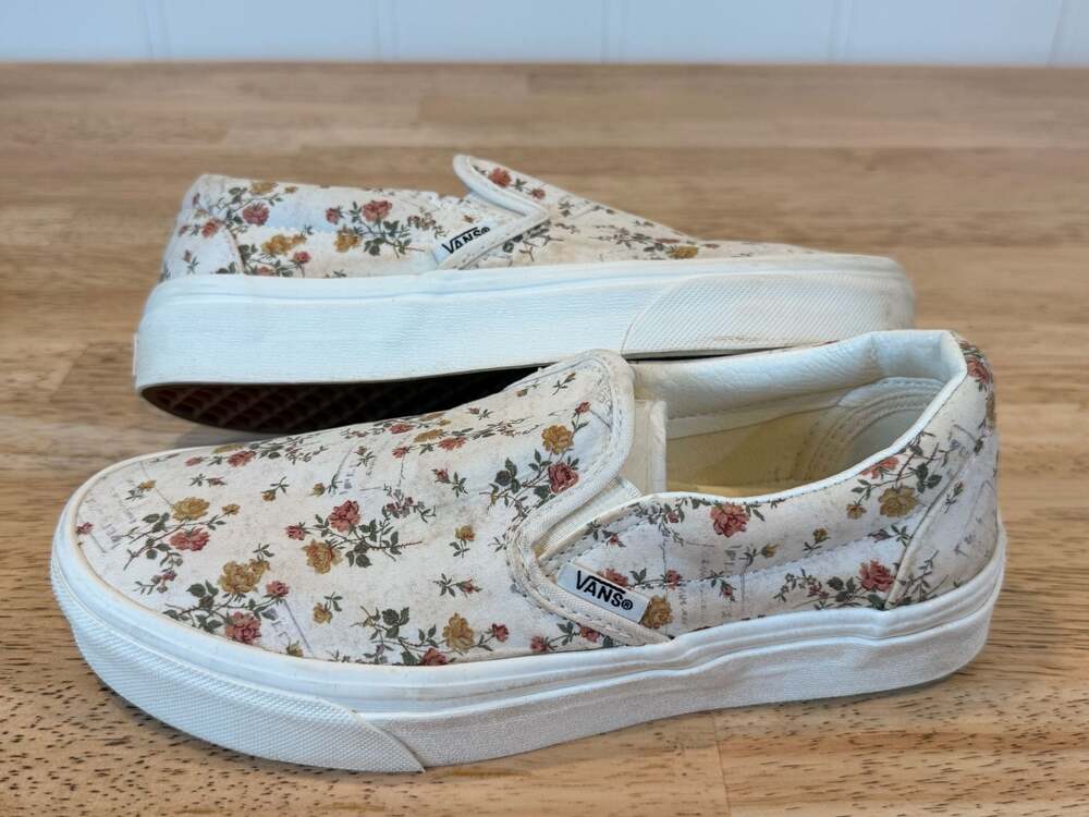 Vans Classic Slip-On Floral Marshmallow Canvas Skate Shoes